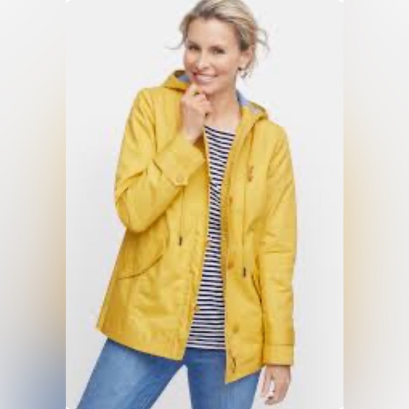 Talbots Yellow Coated Cotton Rain Jacket with Hood Size S - Picture 3 of 6